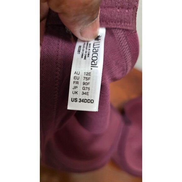 Wacoal Women's Burgundy Underwire Padded Bra Size 34DDD Adjustable Straps - Picture 7 of 7